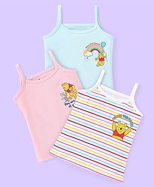 Babyhug Disney Single Jersey Knit Singlet Sleeves Slips with Winnie The Pooh Graphics Pack of 3 -Light Blue Pink & White