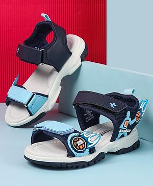 Cute Walk by Babyhug Velcro Closure Sandals with Basketball Design - Navy Blue