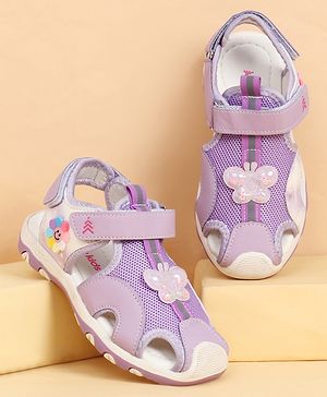 Pine Kids Velcro Closure Sandals With Butterfly Applique - Purple