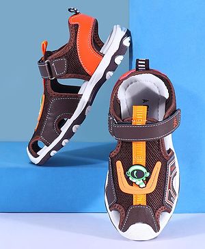 Pine Kids Sandals with Velcro Closure & Astronaut Applique - Brown