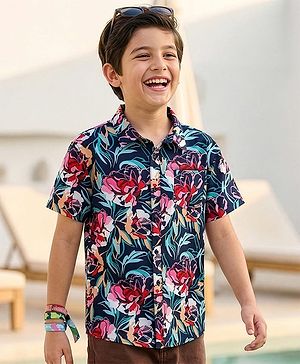 Pine Kids Cotton Woven Half Sleeves Floral Print Shirt - Multicolour