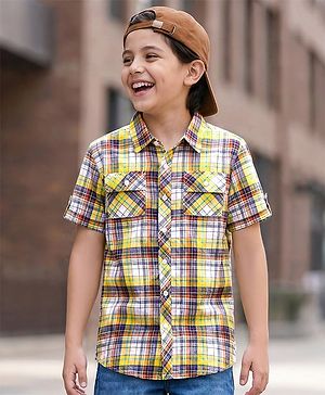Pine Kids Cotton Woven Half Sleeves Checked Shirt - Yellow