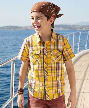 Pine Kids Cotton Woven Half Sleeves Checked Shirt - Yellow
