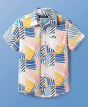 Pine Kids Viscose Woven Half Sleeves Printed Shirt - White