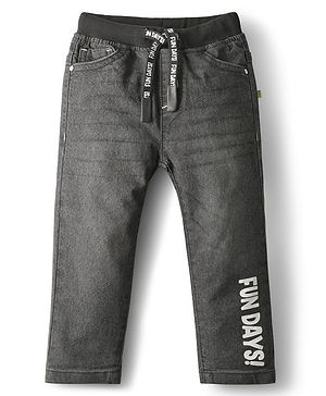 Babyhug Denim Full Length Washed Jeans With Stretch & Text Print  - Black