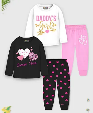 Trampoline Cotton Blend Knit Pack Of
                              2 Full Sleeves Daddys Girl Text &
                              Hearts Printed Night Suits Set - Pink
                              & Black