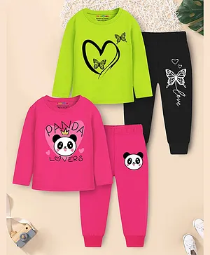 Trampoline Cotton Blend Knit Pack Of
                              2 Full Sleeves Panda & Butterflies
                              Printed Night Suit Set - Multi Colour