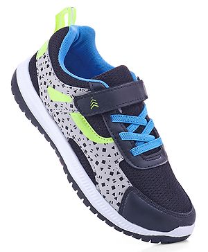 Pine Kids Velcro Closure Printed Sports Shoes - Black & Grey