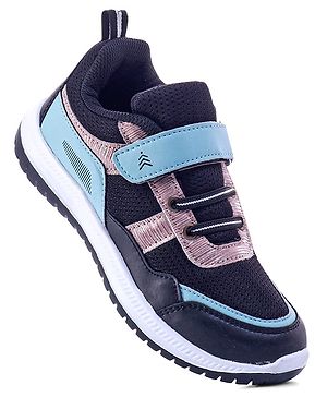 Pine Kids Velcro Closure Sports Shoes with Stripes - Black & Gold