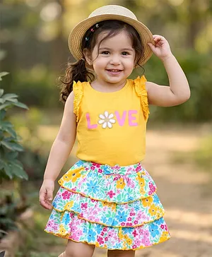 Babyhug Single Jersey Knit Sleeveless Top
                      & Skirt Set With Floral Print - Yellow