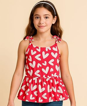 Babyhug Woven Sleeveless Top With Heart Print - Red
