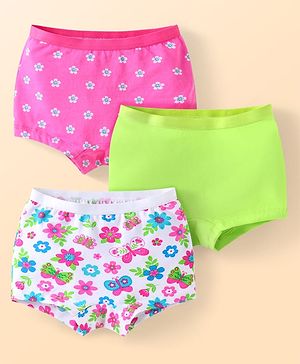 Babyhug Cotton Lycra Knit Hipsters with Floral Print Pack of 3 - Pink White & Green