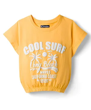Pine Kids Cotton Knit Half Sleeves
                              T-Shirts with Beach Theme Print - Yellow