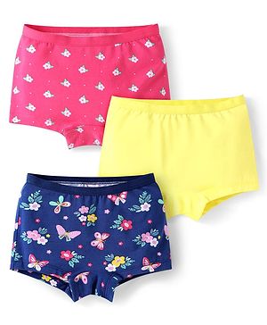 Babyhug Cotton Lycra Knit Hipsters with Butterfly Print Pack of 3 - Pink Yellow & Blue