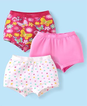 Babyhug Cotton Lycra Knit Hipsters with Floral & Polka Dots Print Pack of 3 - Pink White & Red