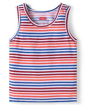 Babyhug 100 % Cotton Knit Sleeveless Sando with Stripes - Blue & Red & White