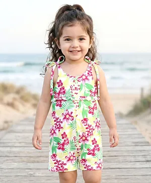 Babyhug Cotton Sleeveless Knit
                              Sleeveless Jumpsuit with with Floral Print
                              - Light Green