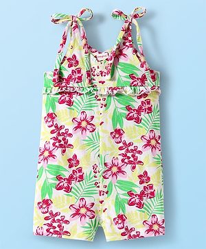 Babyhug Cotton Sleeveless Knit Sleeveless Jumpsuit with with Floral Print - Light Green