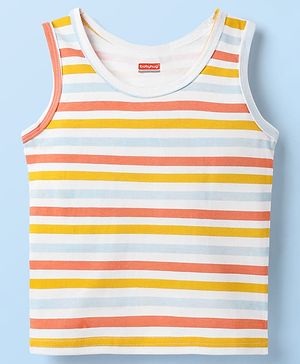 Babyhug 100 % Cotton Knit Sleeveless Striped Sando - White