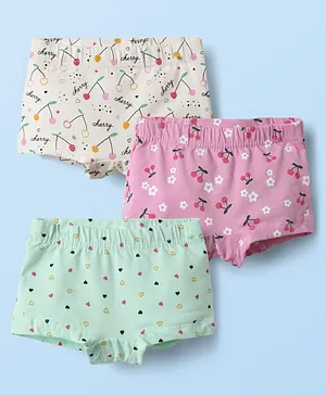 Bodycare Cotton Knit Shorts With Floral &
                      Heart Print Pack Of 3 - Pink White & Light
                      Green