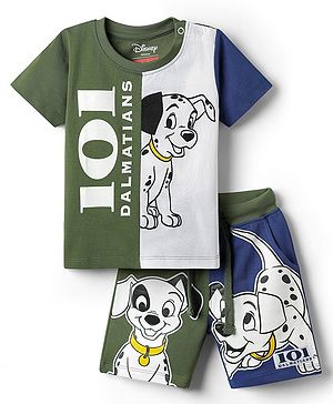 Babyhug Disney Single Jersey Knit Half Sleeves T-Shirt & Shorts Set With 101 Dalmatians Graphics - Multicolor