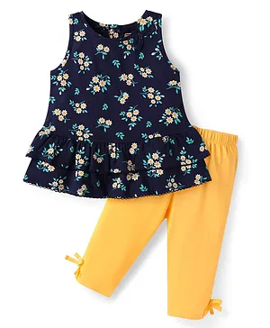 Babyhug Single Jersey Knit Sleeveless
                              Top & Legging Set With Floral Print
                              & Bow Applique - Navy Blue &
                              Yellow