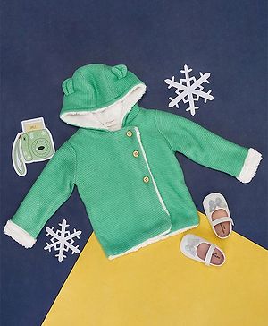 Pantaloons Baby Cotton Full Sleeves Textured Hooded Sweater - Green