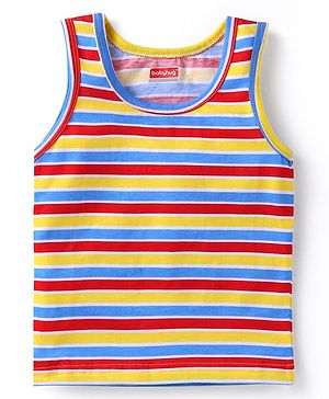 Babyhug 100 % Cotton Knit Sleeveless Sando with Stripes - Blue & Red & Yellow
