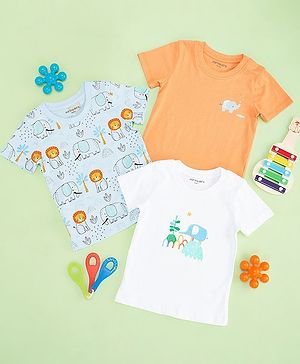 Pantaloons Baby Cotton Pack Of 3 Half Sleeves Animals Printed Tees - Multi Colour