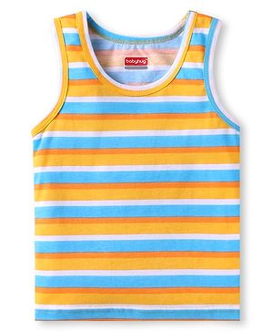 Babyhug 100 % Cotton Knit Sleeveless Sando with Stripes - Blue & Orange