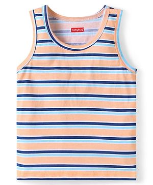 Babyhug 100 % Cotton Knit Sleeveless Sando with Stripes - Blue & Peach