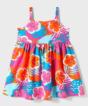 Babyhug Cotton Woven Sleeveless Dress With Floral Print - Multicolor