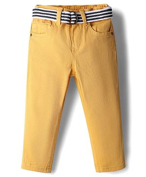 Babyhug Denim Full Length Washed Jeans With Stretch & Belt - Yellow