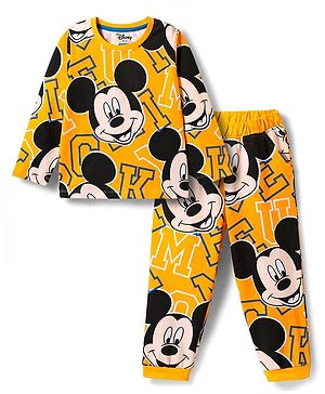 Pine Kids Disney Single Jersey Knit Full Sleeves Night Suit With Mickey Mouse Print - Yellow