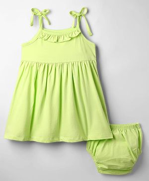 Babyhug 100% Cotton Sleeveless Solid Coloured Frock With Bloomer - Light Green