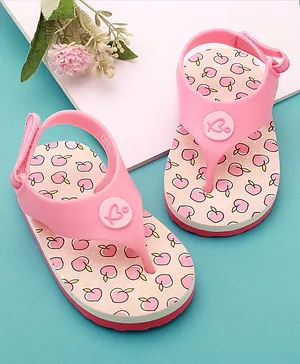 Babyoye Velcro Closure Flip Flops With Fruits
                      Print - Pink