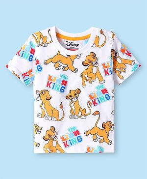 Babyhug Disney Cotton Knit Half Sleeves T-Shirt With Lion King Print - White