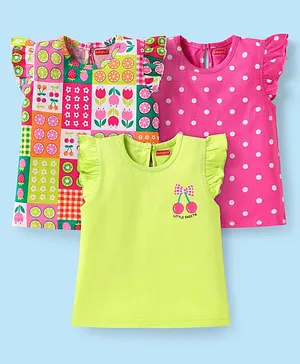 Babyhug Cotton Knit Frill Sleeves T-Shirt
                      With Polka Dots & Floral Print Pack Of 3 -
                      Yellow & Pink