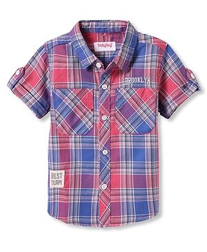 Babyhug Cotton Woven Half Sleeves Checks Shirt - Blue