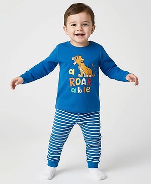 Babyhug Disney Single Jersey Knit Full Sleeves Night Suit With Lion King Graphics - Navy Blue