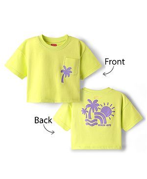 Babyhug Cotton Knit Half Sleeves Drop Shoulder T-Shirt with Coconut Tree Print -Limegreen