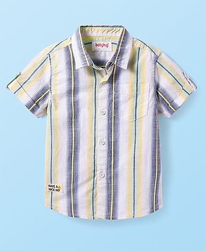Babyhug Cotton Woven Half Sleeves Striped Shirt with Patch - White
