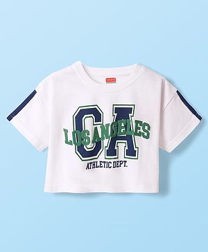 Babyhug Cotton Knit Half Sleeves T-Shirt With Los Angeles Text Print - White