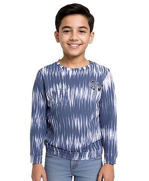CAVIO Cotton Blend Knit Full Sleeves Tie Dye Light Winter Sweatshirt - Blue