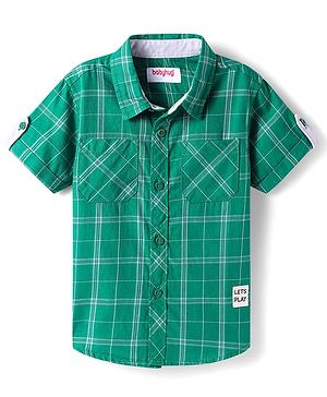 Babyhug Cotton Woven Half Sleeves Check Shirt - Green