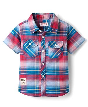 Babyhug Cotton Half Sleeves Regular Collar Checked Shirt - Red & Blue