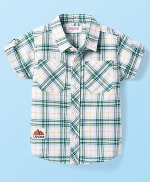 Babyhug Cotton Woven Half Sleeves Checkered Shirt with Patch - White