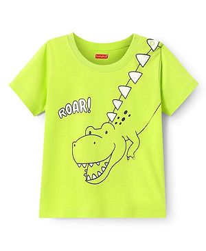 Babyhug Cotton Knit Half Sleeves T-Shirt with Crocodile Print - Neon Green
