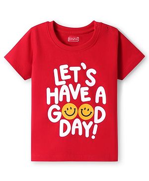 Babyhug Cotton Knit Half Sleeves T-Shirt with Text Print - Red