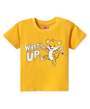 Babyhug Cotton Knit Half Sleeves T-Shirt With Whats Up Text Print -Yellow